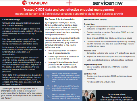 Tanium + ServiceNow Battlecard