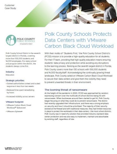 Polk County Schools Protects Data Centers with VMware Carbon Black Cloud Workload
