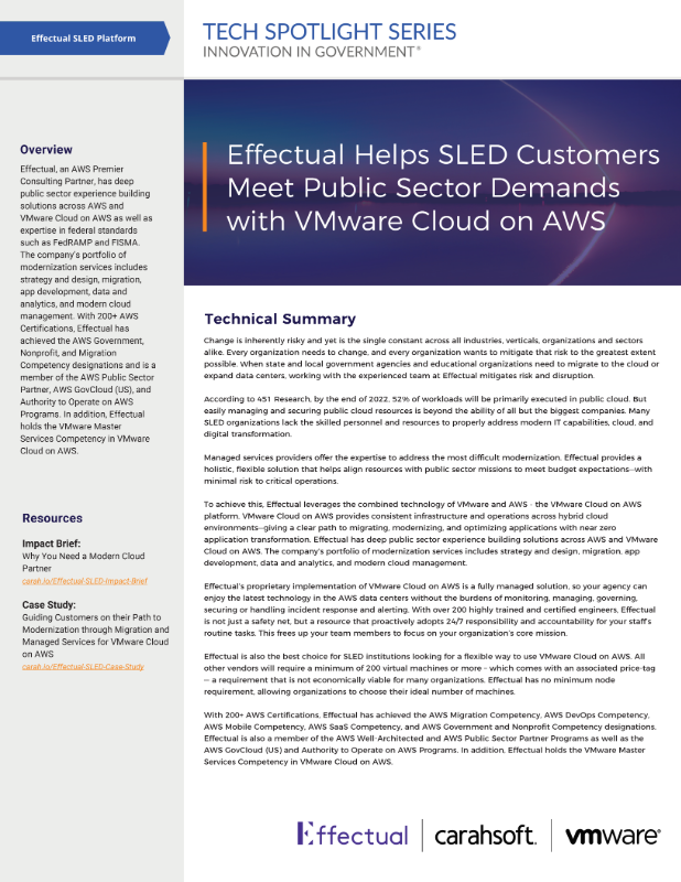 Effectual Helps SLED Customers Meet Public Sector Demands with VMware Cloud on AWS