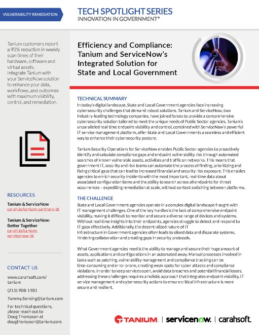 Efficiency and Compliance: Tanium and ServiceNow’s Integrated Solution for State and Local Government