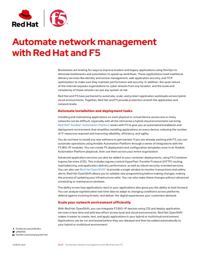 Automate Network Management with Red Hat and F5