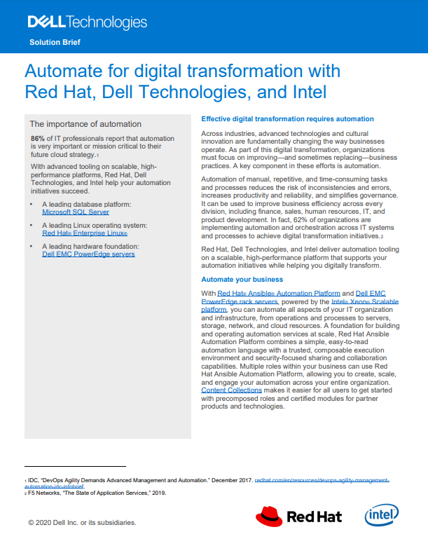 Automate for Digital Transformation with Red Hat, Dell Technologies and Intel